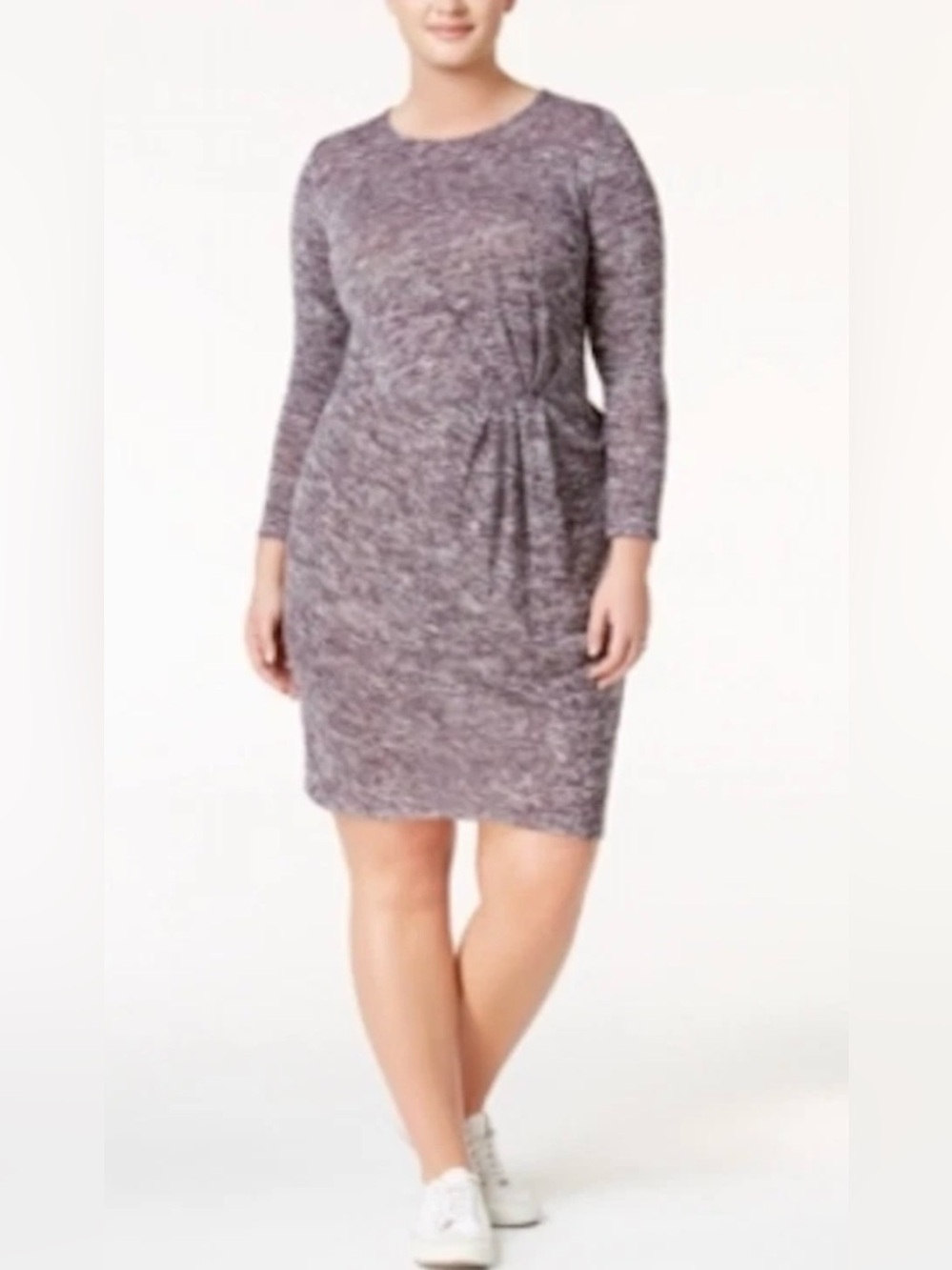 Lightweight Semi-Sheer Sweater Dress with Front Side Twist in Charcoal Plus